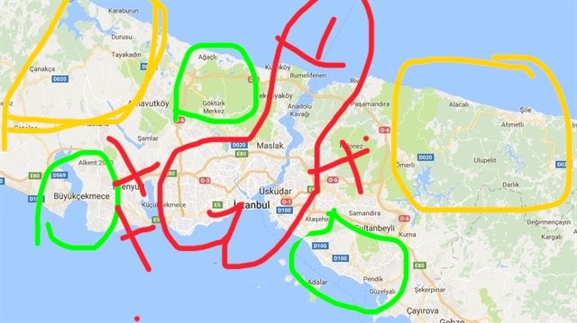 MrWilford098's tweet photo. İstanbul yaşanabilecek yerler haritası. 
Kırmızı alanda bir cafede oturmaya bile tahammül edemiyorum. https://t.co/Y6z5I4XkBo