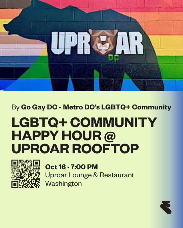 GoGayDC's tweet photo. Enjoy the happy hour social @ UPROAR rooftop @ 7 p.m. Friday, Oct. 16. The weather should be perfect. Details are on Eventbrite. About 20 guests are expected. Please feel free to invite friends to join you there! Just show up! RSVP @ https://t.co/RrzFlITJFC

#gogaydc
#washblade https://t.co/JULmrBqNzF