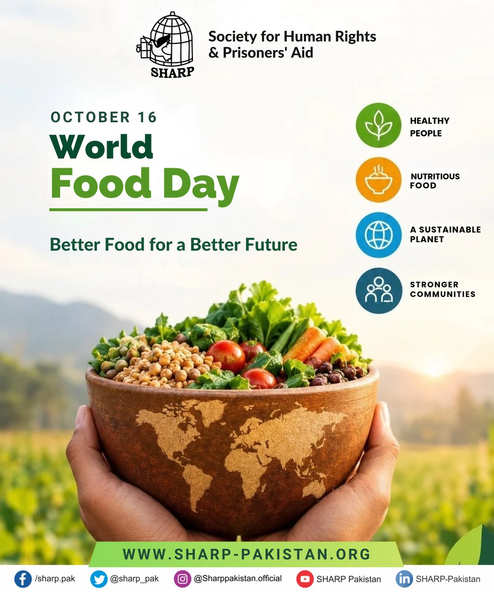 sharp_pak's tweet photo. World Food Day: Food for All, Dignity for Everyone

On this World Food Day, SHARP stands in solidarity with those facing hunger. Food is a basic human right, not a privilege.

How you can help:
🌾 Reduce food waste
🤝 Share with those in need
👩‍🌾 Value and support our farmers https://t.co/i7bmOIlhWC
