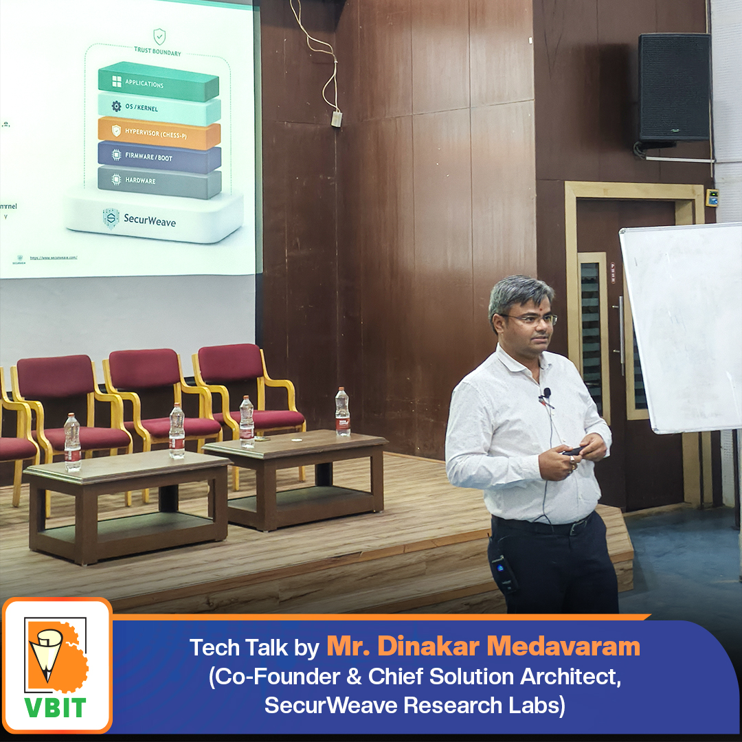 VBITHYD's tweet photo. 💻 Tech Talk on Cyber Security | Industry Expert Session at VBIT
 
The Department of Cyber Security, Vignana Bharathi Institute of Technology (VBIT), successfully organised a Tech Talk on 12th October 2026.

#VBIT #CyberSecurity #CyberSecurityDepartment #TechTalk #IndustryExpert https://t.co/UAGF2FtOLh
