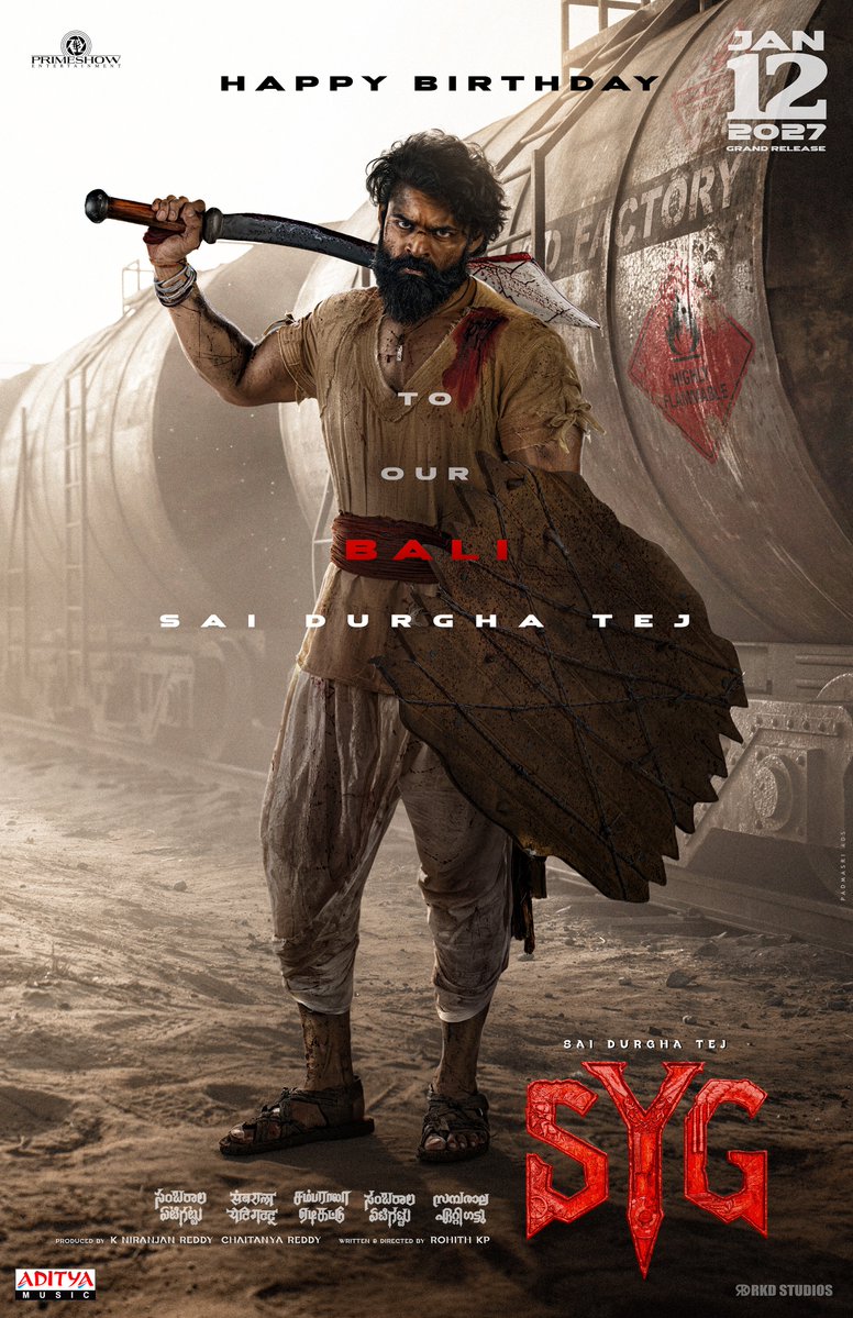adityamusic's tweet photo. THE HUNTER. THE WARRIOR. THE BEAST. 🔥

Wishing our Mega Supreme Hero @IamSaiDharamTej a BLOCKBUSTER BIRTHDAY from Team #SambaralaYetiGattu ❤️‍🔥

The world is about to witness a whole new dimension of him as ‘BALI’ on the big screens this Sankranthi  💥

#HBDSaiDurghaTej #SambaralaSankranthi 

#SYG GRAND RELEASE ON JANUARY 12th 2027.

@rohithkp_dir @AishuL_ @Dhananjayaka @Niran_Reddy @Chaitanyaniran @AJANEESHB @Primeshowtweets @rkdstudios @adityamusic #SYGonJan12th