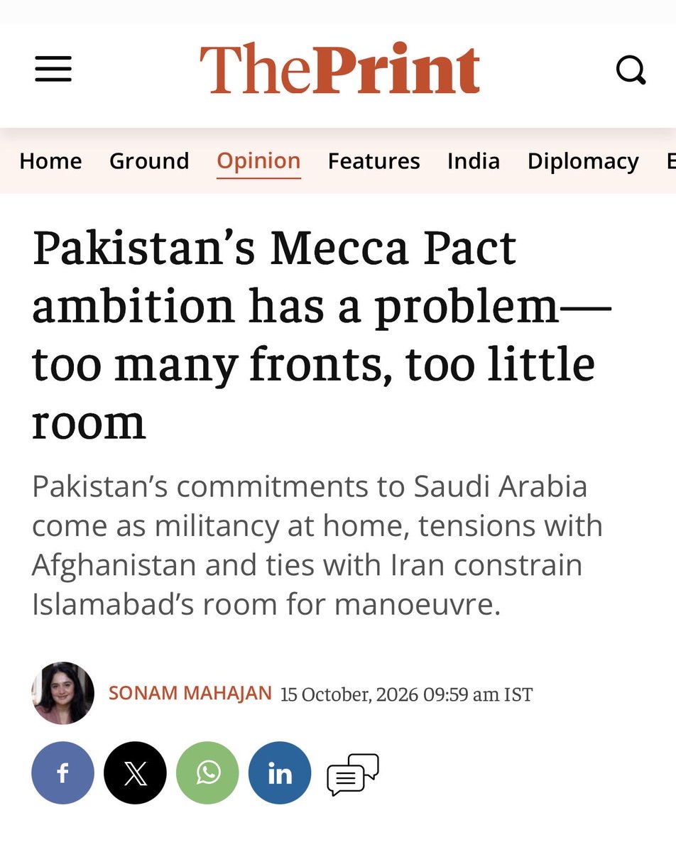 AsYouNotWish's tweet photo. Pakistan’s Makkah pact problem.

How many wars can one army fight?

My latest piece for ThePrint on Pakistan’s growing appetite for strategic blunders under Asim Munir.

Link in the tweet below: https://t.co/CdkxXJrOIo