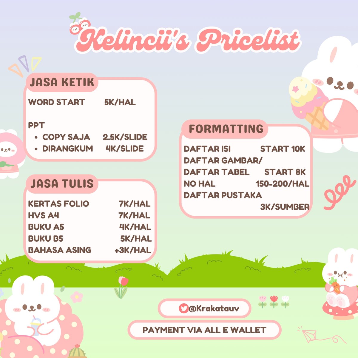 TimurDnmez1's tweet photo. Hai teman timun,
buat kalian yang lagi mager ngerjain tugasnya boleh banget sama aku. aku open joki tugas jasa ketik, formatting (daftar isi, daftar gambar, daftar pustaka, dll), dan jasa tulis. tanya tanya bole langsung wa aku yappp

Duatahunprabowo zonauang https://t.co/2mVbXwAFs3