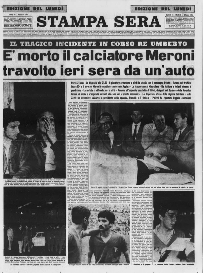 mariobianchi18's tweet photo. Il #15ottobre 1967 moriva #GigiMeroni. Il calciatore beat, scelte controcorrente e stile inimitabile: incarnò lo spirito dei mitici anni '60. Ma la farfalla granata morì tragicamente, investito mentre attraversava Corso re Umberto da Attilio Romero, futuro presidente del Torino. https://t.co/eJgfCFy32o