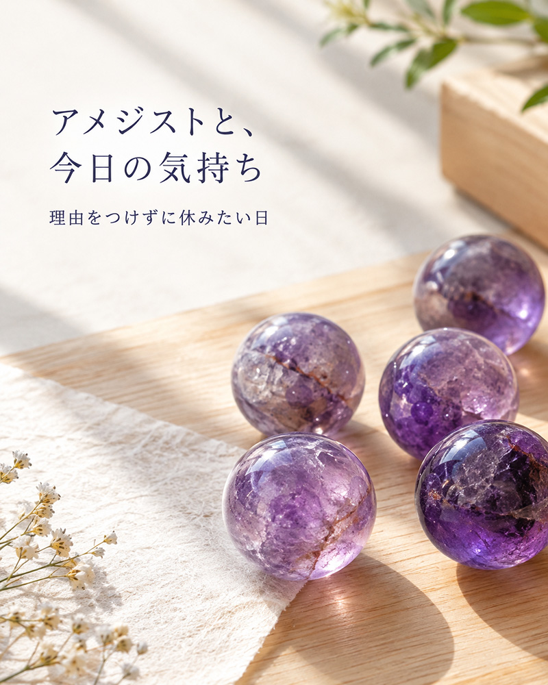 ryou_healing's tweet photo. なんとなく疲れている。でも休む理由が見つからない。

そんな気持ちの日に紹介したいのがアメジスト。
紫が印象的な天然石です。

石言葉として語られる「落ち着き」は、今の自分を見つめるヒント。
温かい飲み物をゆっくり飲む。
その小さな時間を大切にしたいですね。 https://t.co/oOIZgMOuVJ