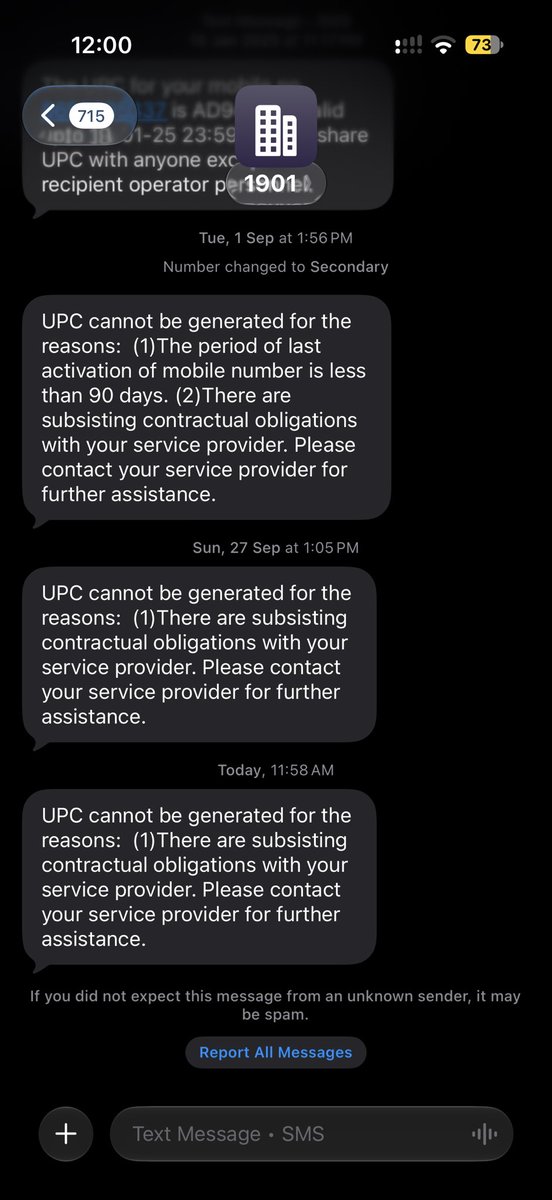 Gsiingh's tweet photo. @TRAI @JioCare Could you please let me know why i am not able to get port code? I am trying to port my number to @Airtel_Presence but getting attached msg. https://t.co/VDs3MoWUvR