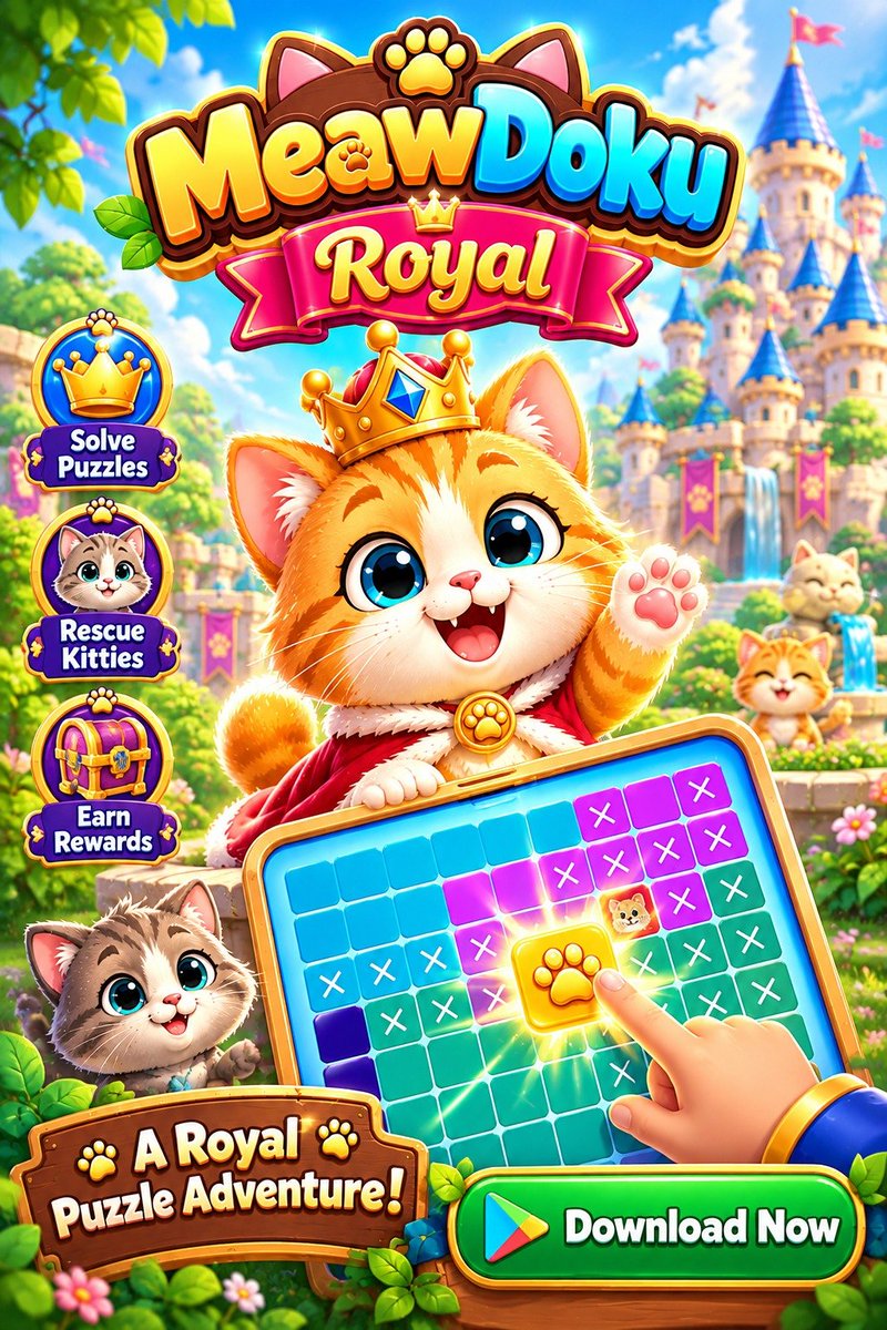 MerwanHellal's tweet photo. @IndieGameWarden I just shipped my first mobile game as a solo dev 🐱🧩

MeawDoku: a cozy cat Sudoku. Sometimes a cat is in danger and you have to finish the grid before the timer ends to save it ⏰

Free on Android 👇
https://t.co/GfqGHpUY2E…
#indiedev #gamedev 

I'd really love honest feedback https://t.co/kkRvqQKXxr