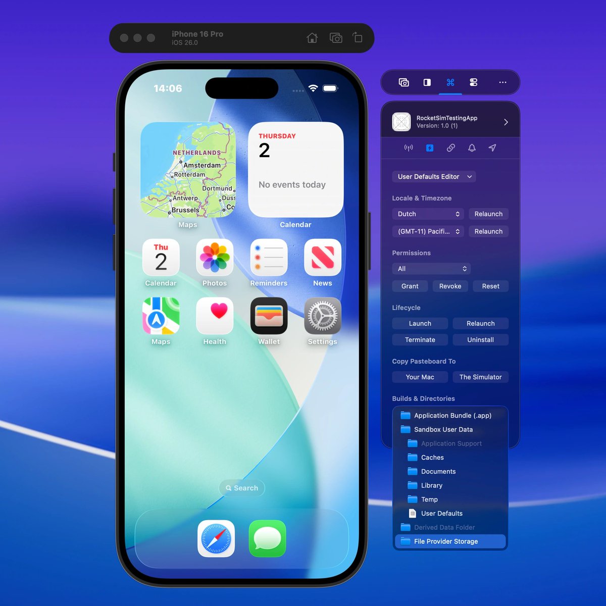 rocketsim_app's tweet photo. Repeatable Simulator tests shouldn't start with hunting for the same app again.

Recent Builds in RocketSim keeps actions tied to a bundle ID: relaunch, permissions, deep links, locations, and app folders are right next to the target. https://t.co/JVRTxi3w1W