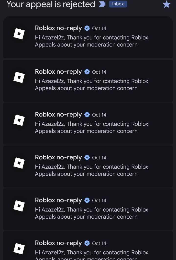 AzazelMistake's tweet photo. @Maldito_Alem @Roblox_RTC This is so unfair despite me following rules not getting banned for years Roblox terminated my account azazel2z for enforcement of accounts ive never seen or used before and so many other innocent players. https://t.co/fmVByr5Sey