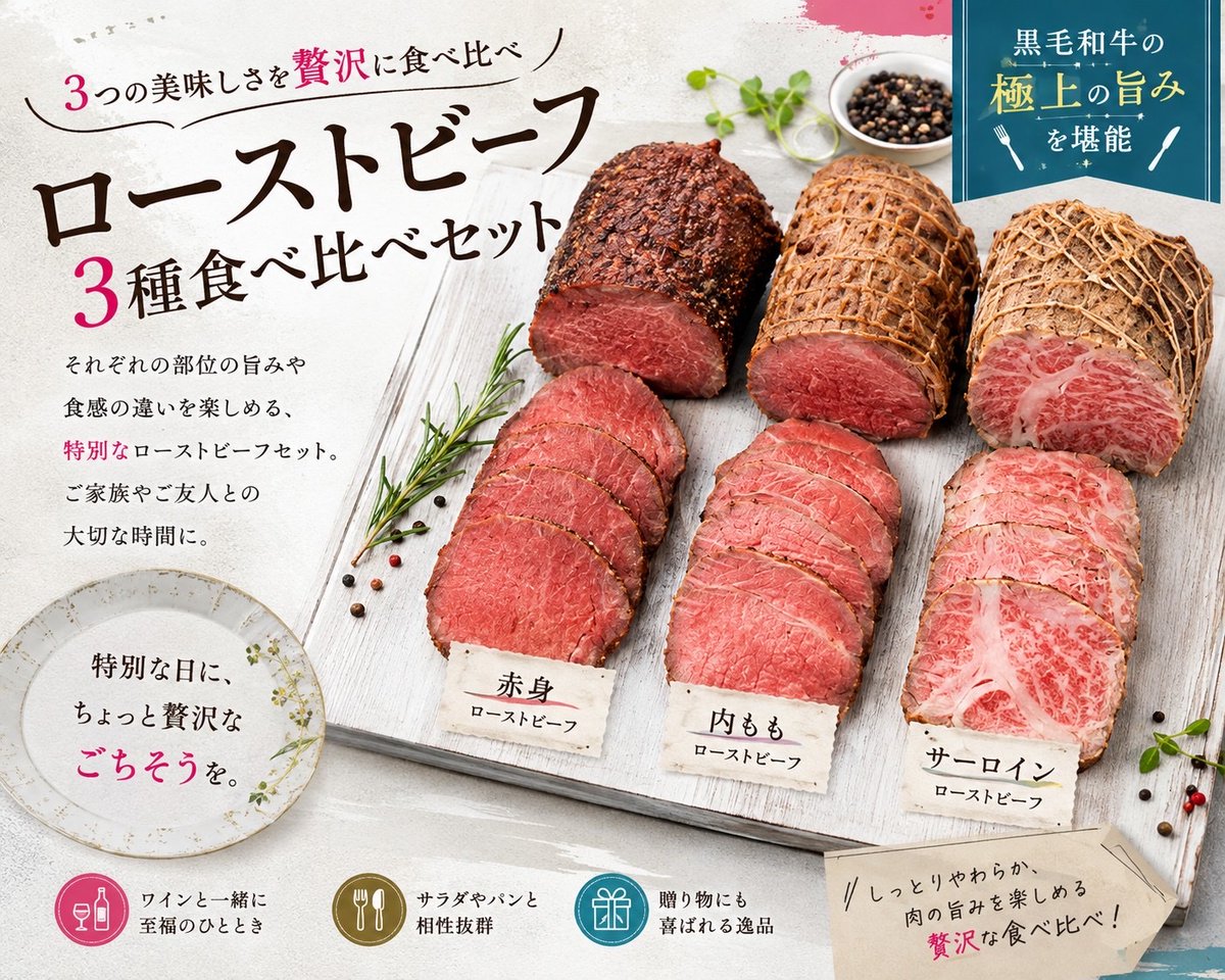 Fukujuen_5's tweet photo. ✨贅沢��ィナー企画✨

黒毛和牛の美味しさを、
3つの味わいで食べ比べ。

『黒毛和牛 ローストビーフ食べ比べセット（3種・約900g）』

🌟 抽選で6名様へ

✉️ ご当選の方へDMにてご連絡します。

参加はこちら👇
・本アカウントをフォロー
・いいね❤️＆リポスト🔁

応募締切: 10月17日  23:59まで受付 https://t.co/cSHVSatwPL