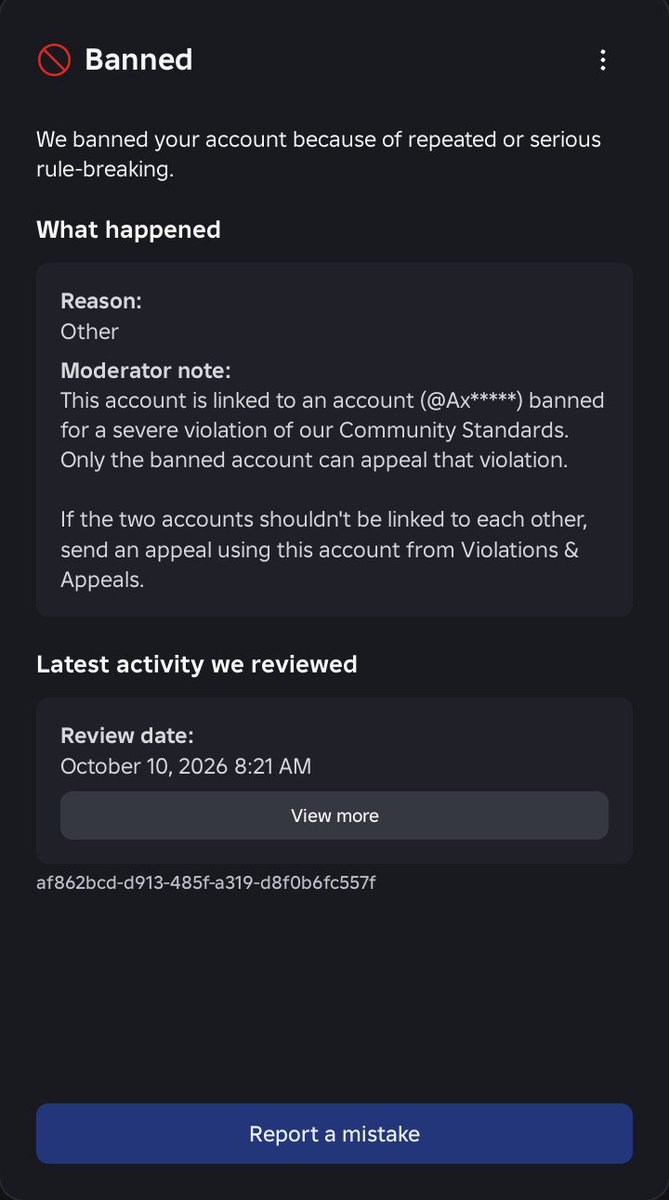 AzazelMistake's tweet photo. My account azazel2z was hit by the enforcement ban wave i do content and was terminated by being accused of being linked to 2 accounts ive never seen heard of or have any control over ive spent around 25k-30k usd on this account its really unfair how countless ppl are effected :/ https://t.co/pGmKKokBDG