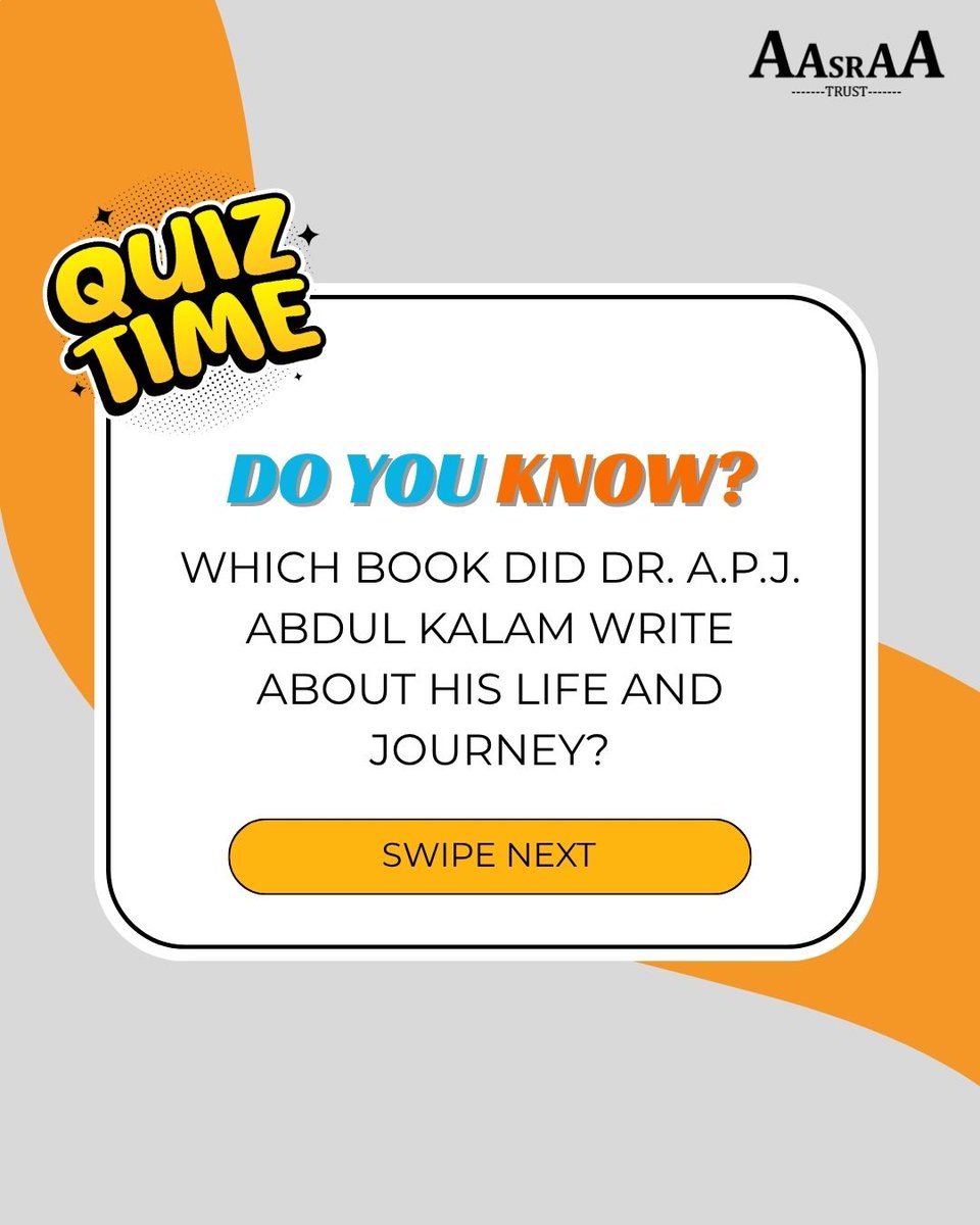 AasraaTrust's tweet photo. Did you know the answer?
Comment Below 👇
#WorldStudentsDay #abdulkalam #aasraa #InspiringDreams #DrivingChange https://t.co/ypun9kOMnx