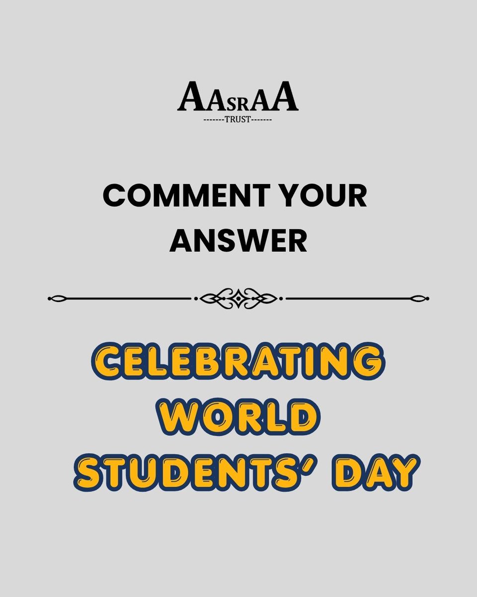 AasraaTrust's tweet photo. Did you know the answer?
Comment Below 👇
#WorldStudentsDay #abdulkalam #aasraa #InspiringDreams #DrivingChange https://t.co/ypun9kOMnx