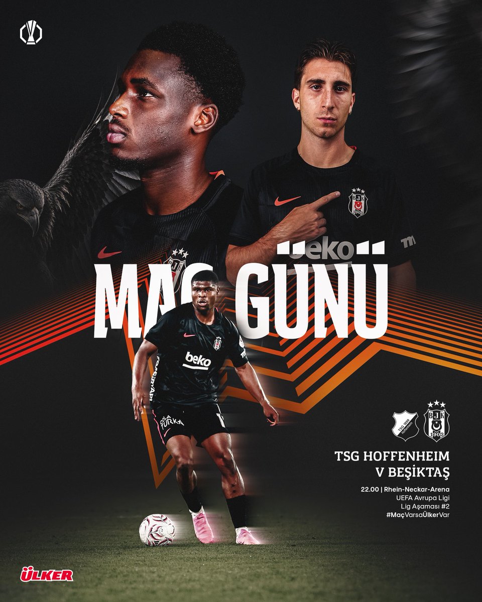 Besiktas's tweet photo. Bugün #BeşiktaşınMaçıVar 🦅

🆚 TSG Hoffenheim
🕙 22.00
🏆 UEFA Avrupa Ligi #2
🏟 Rhein-Neckar-Arena
📺 TRT 1

@Ulker | #MaçVarsaÜlkerVar https://t.co/M5NtX3v8PV
