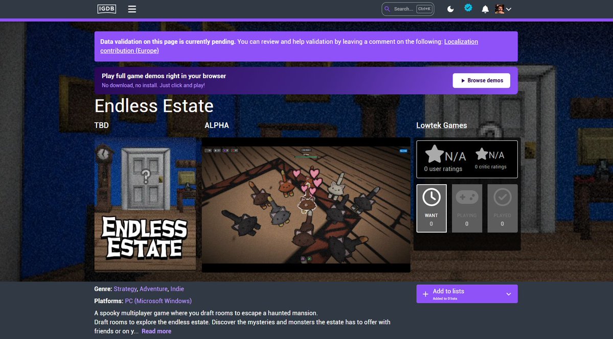 Wallmasterr's tweet photo. added #EndlessEstate to IGDB
https://t.co/wXbPcvTLwW
#indiegame #friendslop #gamedev #twitch #igdb https://t.co/w2U9tUk9ZC