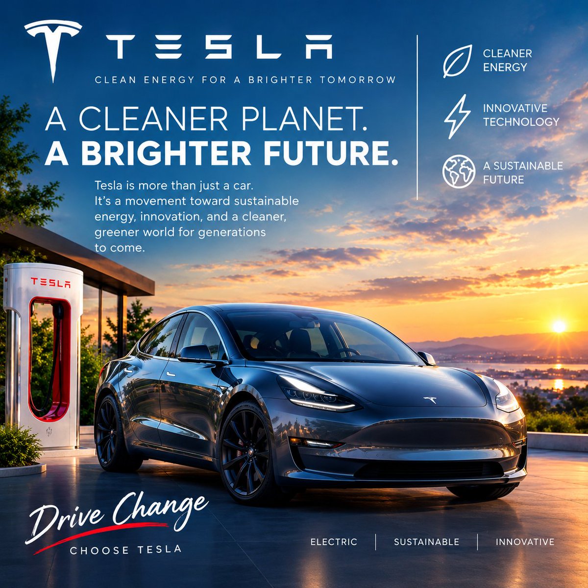 Teslamodel5eb's tweet photo. Driving innovation toward a cleaner, brighter future. Tesla is redefining the road with electric power, bold design, and technology built for tomorrow. The future is electric! #Tesla #Innovation #SustainableEnergy #ElectricVehicles https://t.co/2tIVtVkZ53