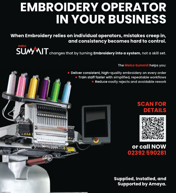 TENmagazine_'s tweet photo. Turn embroidery into a system, not a skill set. 🧵⚡️

The Melco Summit available from @amaya_uk
 cuts costly mistakes &amp; ensures high quality on every order with repeatable workflows.

📞 02392 590281
✉️ sales@amayauk.com

#Embroidery #MelcoSummit https://t.co/H9to1LUkPO