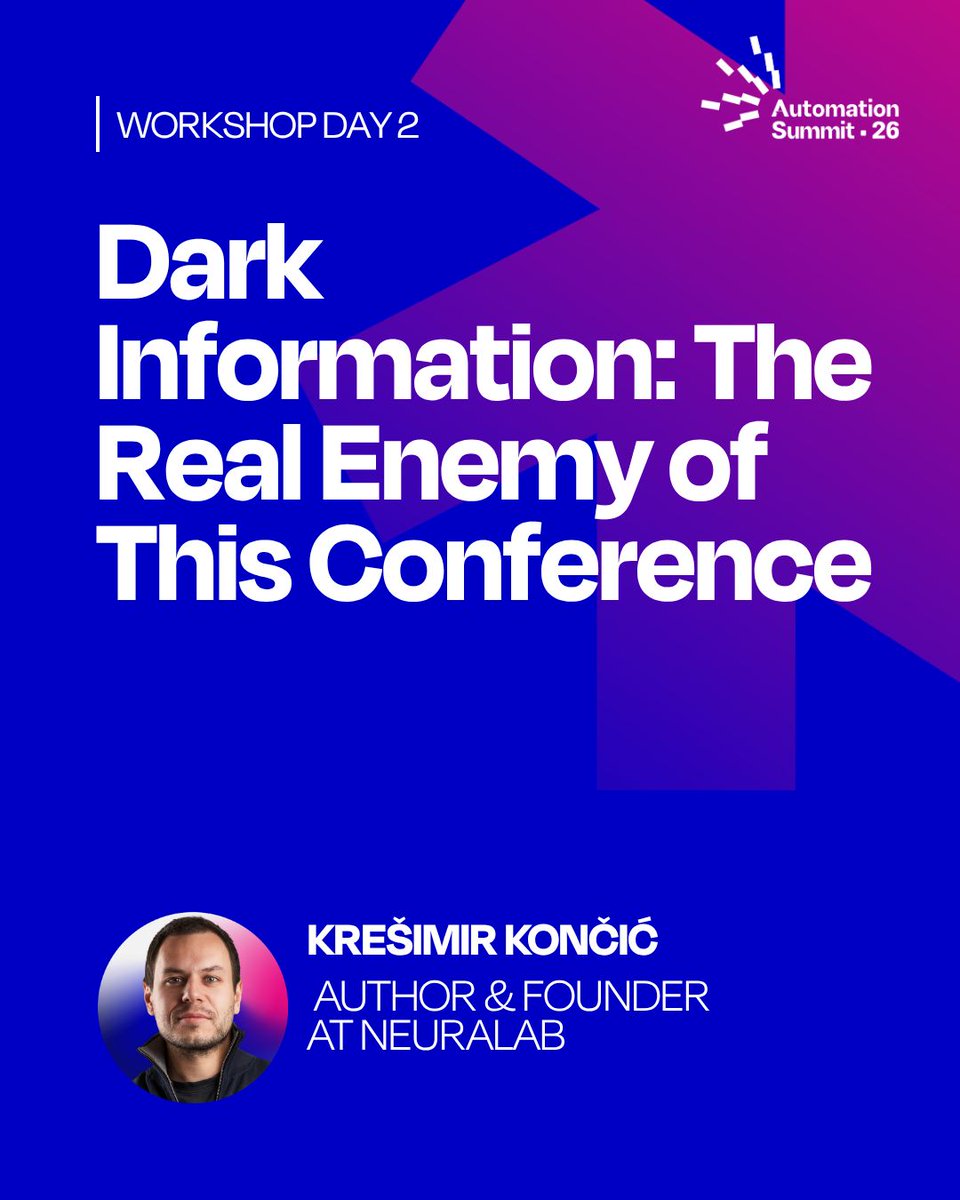 Neuralab's tweet photo. Ever wondered why AI adoption is skyrocketing, while the impact is hiding like a 2nd sock in a washing machine?? Tomorrow, our chief @Kreshomir will undark the enemy of implementing LLMs into your workflows. Jot down the time slot:  Automation Summit, Split, Croatia, 16.10, 11:50 https://t.co/1ET9rX7YC9