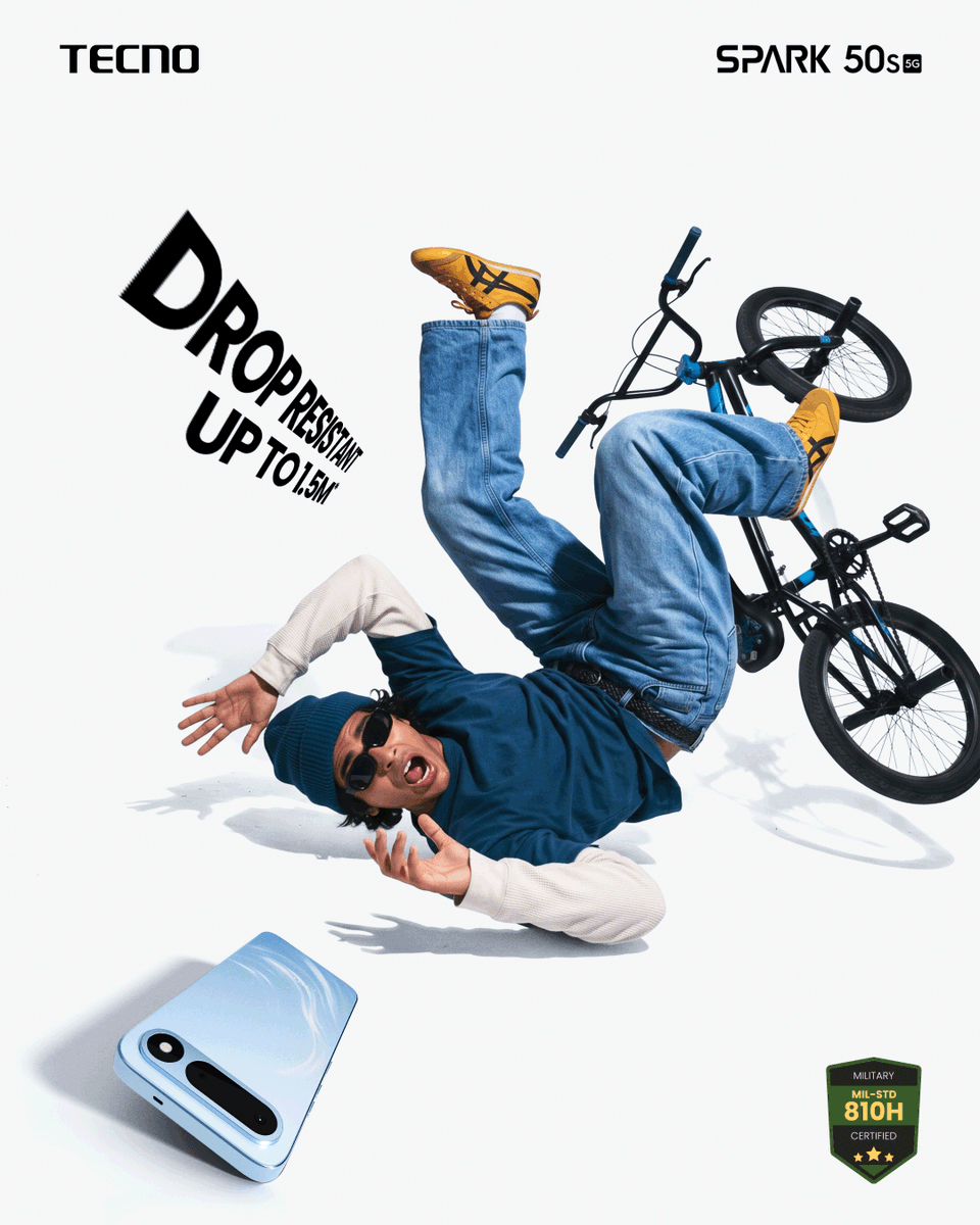 TecnoMobileInd's tweet photo. Phone girne ka ab khatam hua darr ๐ช
Aa raha hai TECNO SPARK 50S - 5G Ka Dhurandhar ๐
๐๏ธ Drop Resistant Up to 1.5m*
Launching on 16th October, 12 Noon.
*Source: SGS Certified.
#TECNOMobile | #Spark50S https://t.co/gOkZ0hMhat
