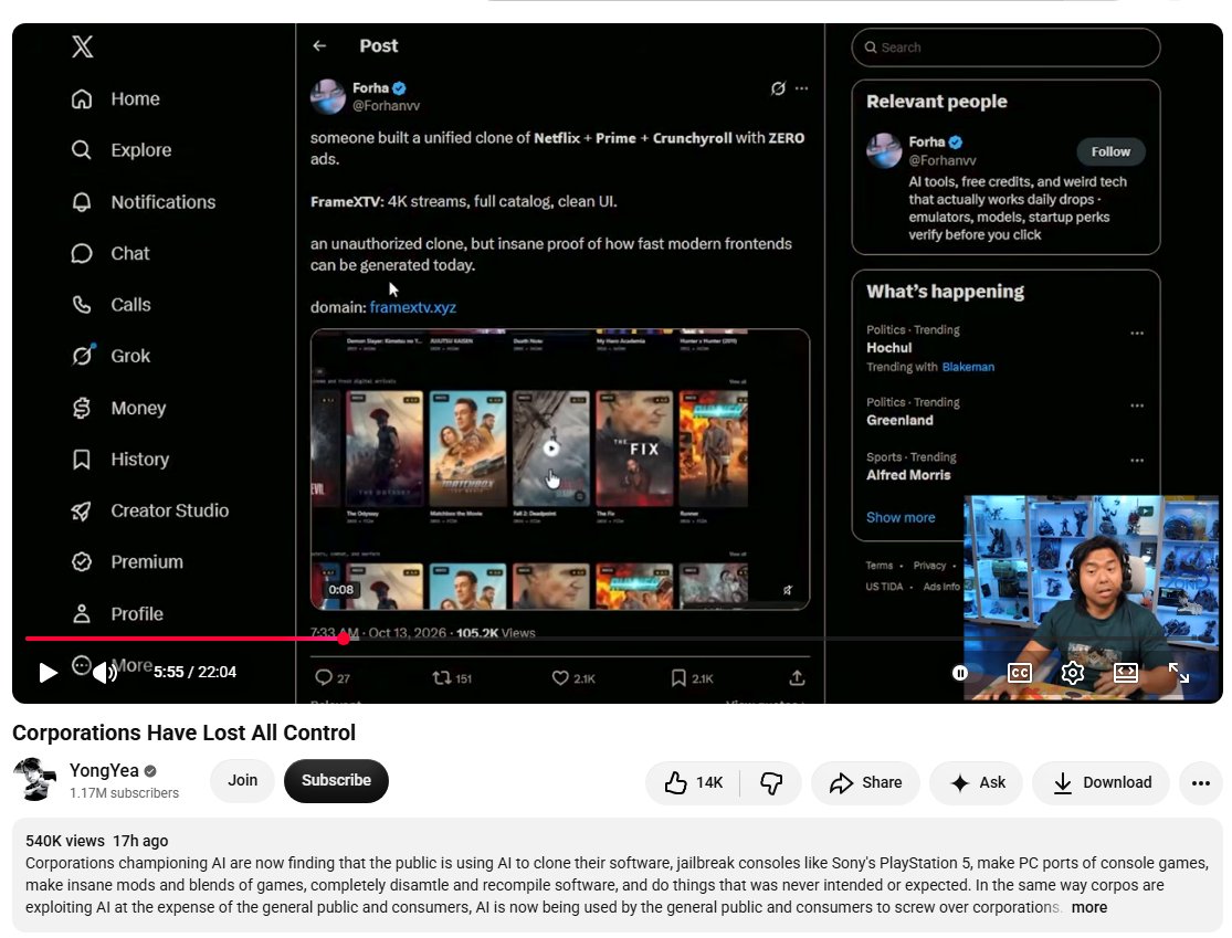 aglioglioliolio's tweet photo. This is wild. @frameXTV just got featured by YouTuber YongYea (1.1M subs) in a 540k+ views video he uploaded yesterday: https://t.co/uJMXYChceV

New users are flooding into the product and Discord right after this. 500 new Discord members since my last tweet.

After multi-million view tweets, viral Reddit threads, and major YouTube mentions, this project is genuinely gaining way more traction with the general public than CT.

solana:6MBf1XdZNSAaDKcxxbnCAngRUxBmwbHS5Ybe2rLRpump 
6MBf1XdZNSAaDKcxxbnCAngRUxBmwbHS5Ybe2rLRpump