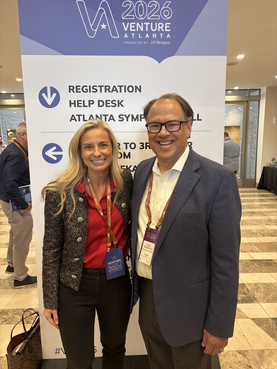 BioRadarUSA's tweet photo. Nikki Romanik (@NikkiRomanik) with Alex Gonzalez of the Metro Atlanta Chamber at Venture Atlanta. BioRadar recently joined the Chamber. Preparing for biological threats is local work: it depends on a region seeing the same picture early. Thanks @VentureAtlanta. #VA2026 https://t.co/UnHuhdYMr2