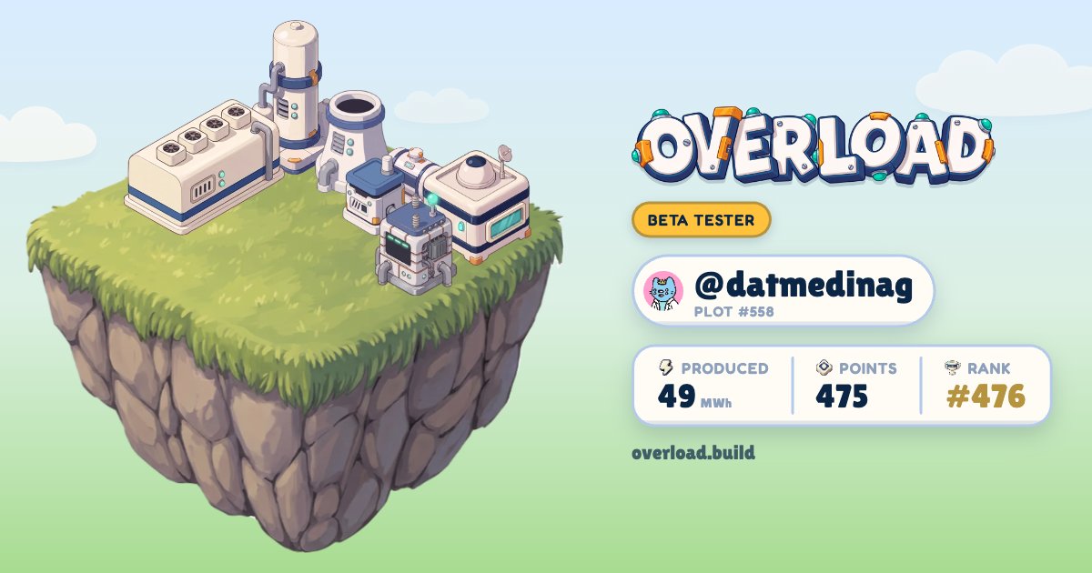 datmedinag's tweet photo. Testing the Overload mainnet beta: 49 MWh produced, 475 beta points (rank #476) ⚡️ Join the beta with my invite: https://t.co/GdfOwbB8jD https://t.co/qQ92O2j810
