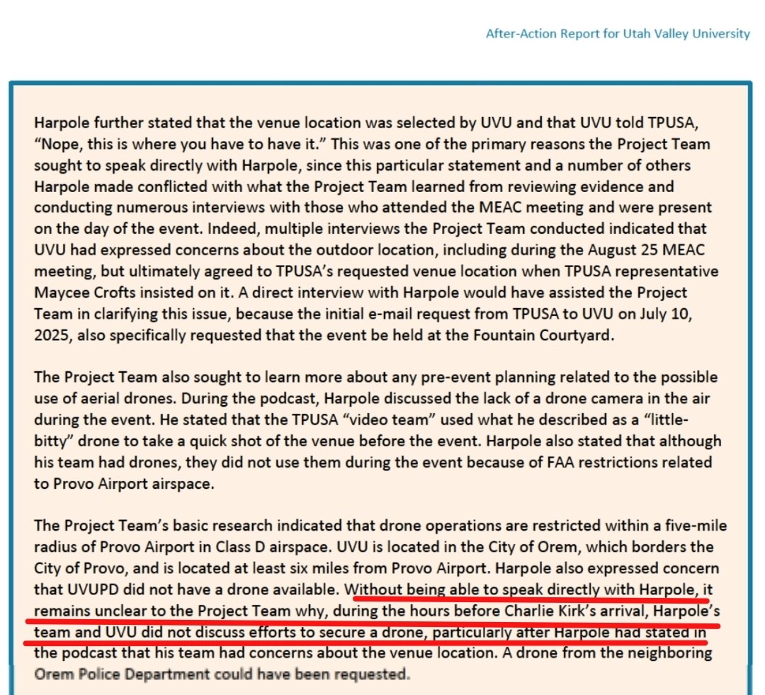 itsadahliadaze's tweet photo. Remember when Gary Melton told everyone (back in October of 2025) that "UVU didnt want them [TPUSA] flying drones" on 9/10/2025? 

Yet, the UVU after action report claims TPUSA never requested to use drones.

For almost a year, this was the "truth" being reported by TPUSA and their pseudo-media surrogates. 

.....oh, but "@RealCandaceO sHe Is sUCh A liAR aND CaN'T bE tRuSTeD. OnLY tRUsT TPUSA aNd fRiENds."  

😂😂