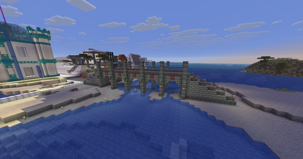 Inui_NorA's tweet photo. 【マイクラ 建築進捗】
橋

ネザーに作ったネザー城を建築Mod入れれるようになったらコピーして隣の小さい島に置く予定やからそのための橋を作成🏰 https://t.co/0MALMdPtDt