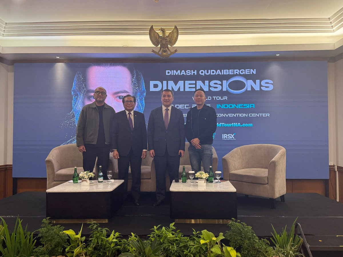 EmbKaz's tweet photo. Jakarta, 14 October 2026 - Dimash Qudaibergen will perform his first-ever solo concert in Indonesia as part of his DIMENSIONS World Tour. The concert will take place on 12 December 2026 at the Sentul International Convention Center in Bogor Regency, West Java. https://t.co/oDOgazO755