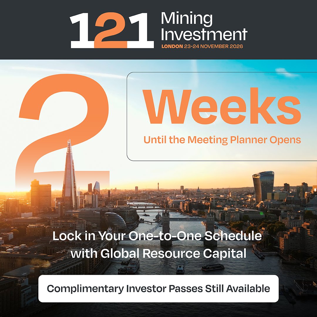 121MiningInv's tweet photo. 2 weeks until the meeting planner goes live for 121 London.

With mining corporate slots sold out for 121 Mining Investment London on 23-24 November 2026, a full lineup of corporate senior executives is ready to meet with investors.

Explore the lineup: https://t.co/AvJtgUgtIb https://t.co/H68tszYnGh