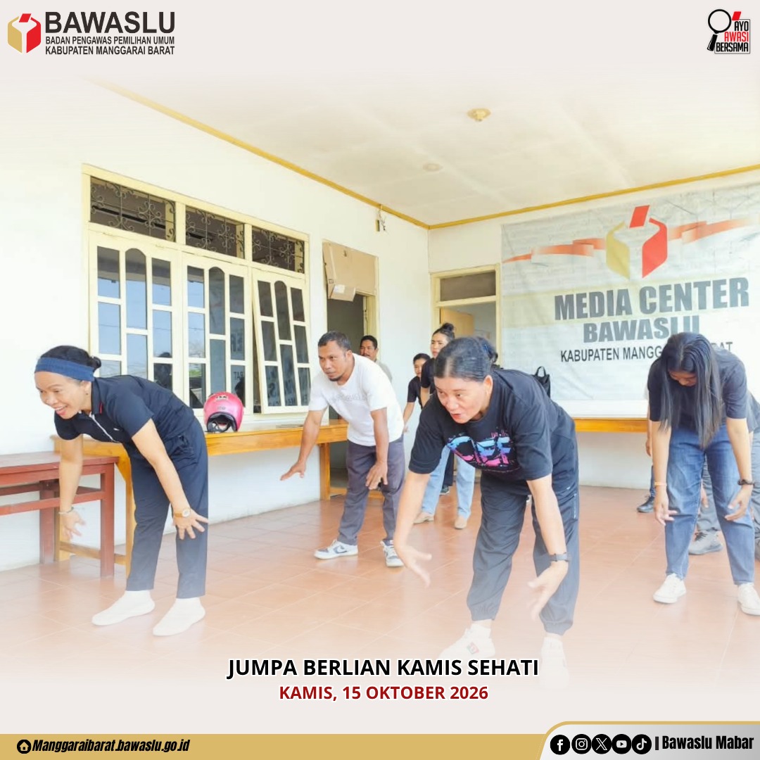 Bws_mabar09's tweet photo. Kamis Sehati &amp; JumPa Berlian 🧹📷 

Bawaslu Kabupaten Manggarai Barat melaksanakan senam bersama dan bersih-bersih lingkungan kantor, Kamis (15/10/2026). 

Sehat bersama, lingkungan bersih, kerja semakin produktif! 📷
#BawasluMabar #KamisSehat #JumPaBerlian #BawasluMengawasi https://t.co/g0m5hBjLq0