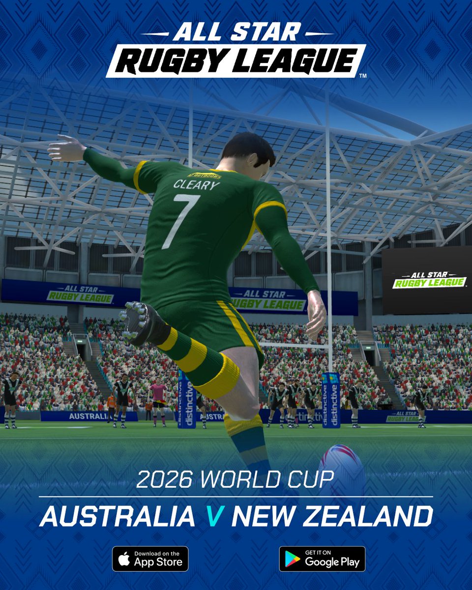 DistinctiveGame's tweet photo. 🌍🏉 The road to international glory starts HERE! Australia and New Zealand kick things off in style! 🔥 Pick your side and hit the pitch in #AllStarRugbyLeague! 📲 https://t.co/hYYgcuteit