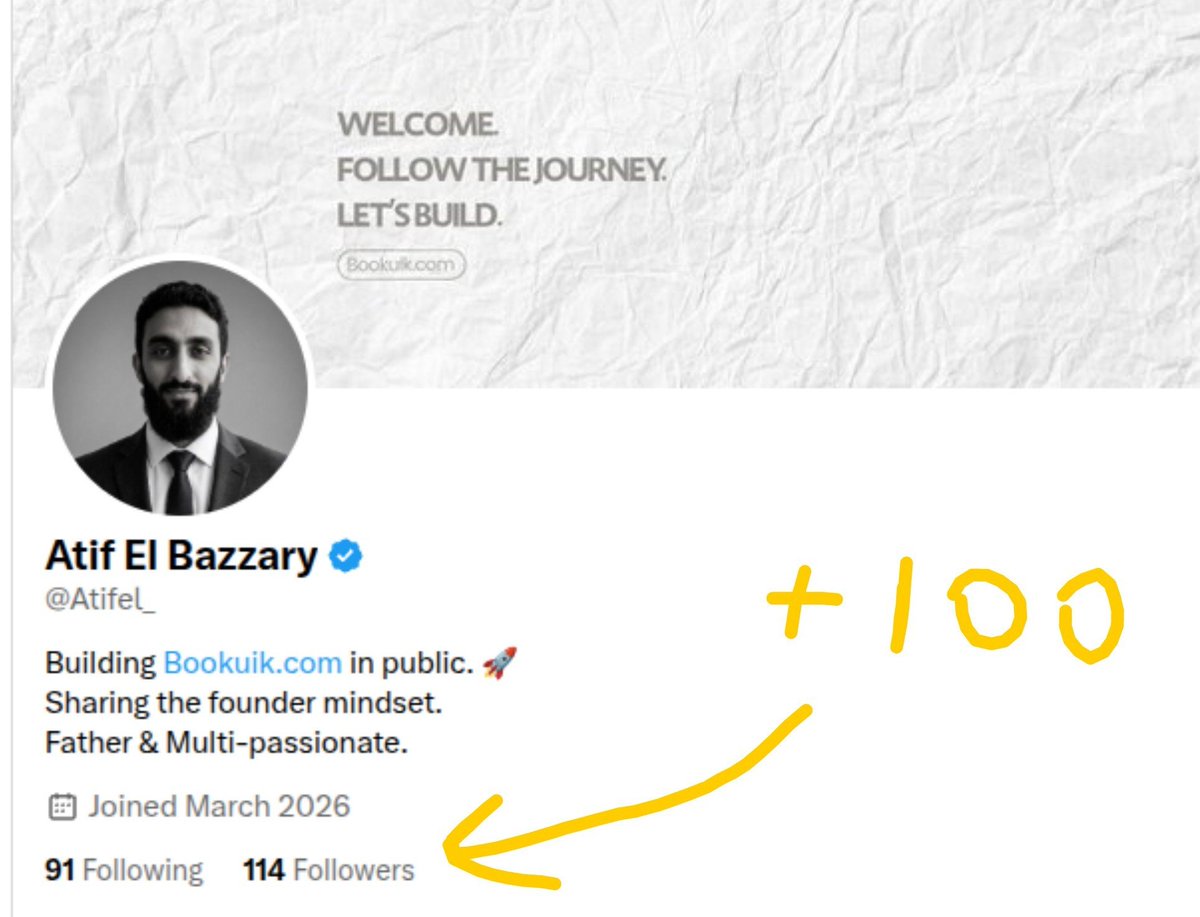 Atifel_'s tweet photo. Just hit 100 followers 🎉

Can we hit 200 this week?

If you’re building something too, let’s connect.
Comment what you’re working on and I’ll follow back 👇 https://t.co/WYwuN5oAWt