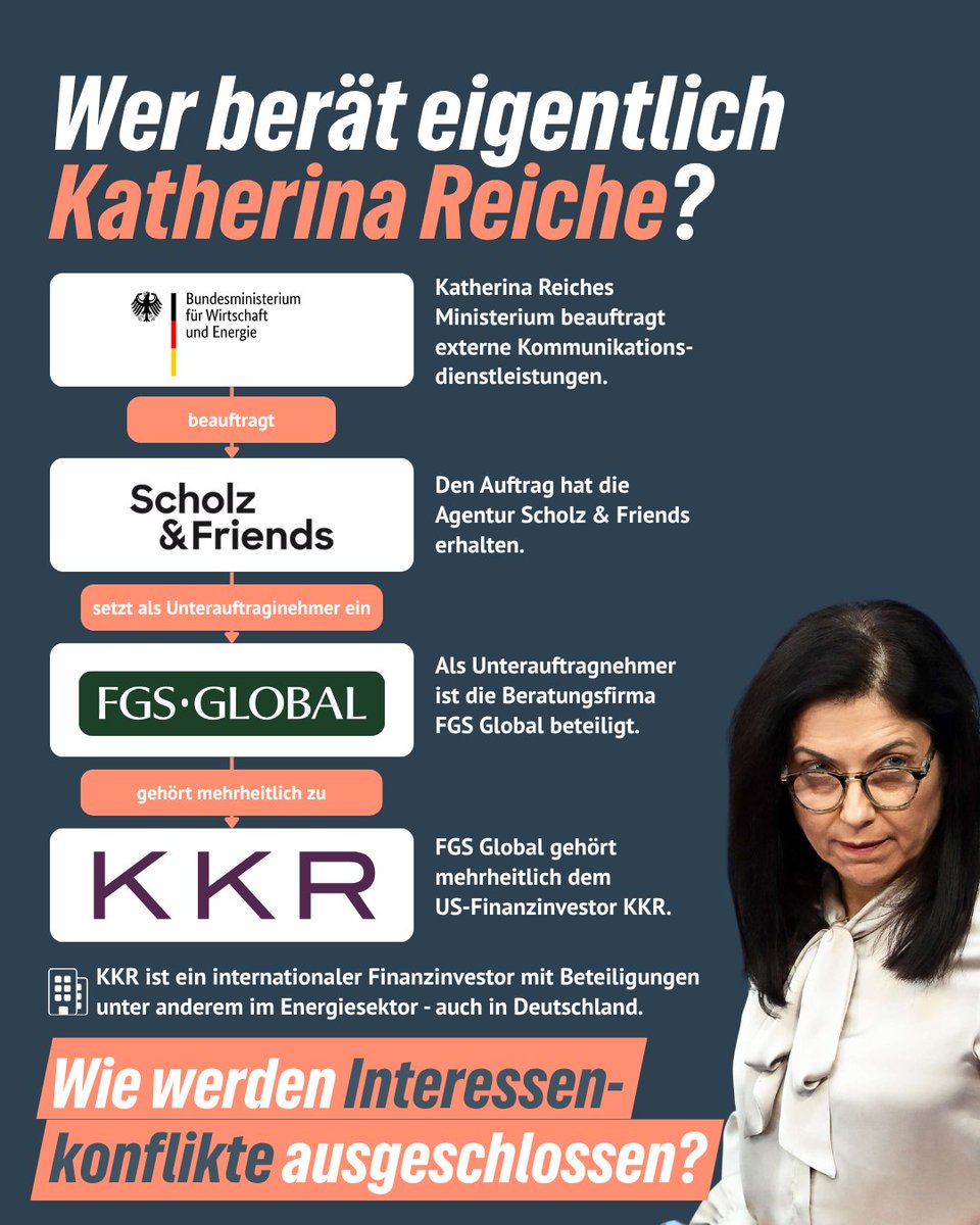 JoswigJulian's tweet photo. ... auch die Frage, wer sie da berät, hat es in sich. Den Auftrag hat eigentlich Scholz &amp; Friends erhalten. 

Als Unterauftragnehmer ist allerdings die Beratungsfirma FGS Global beteiligt. Die gehört mehrheitlich dem US-Finanzinvestor KKR, ... https://t.co/aDjrEchs3b