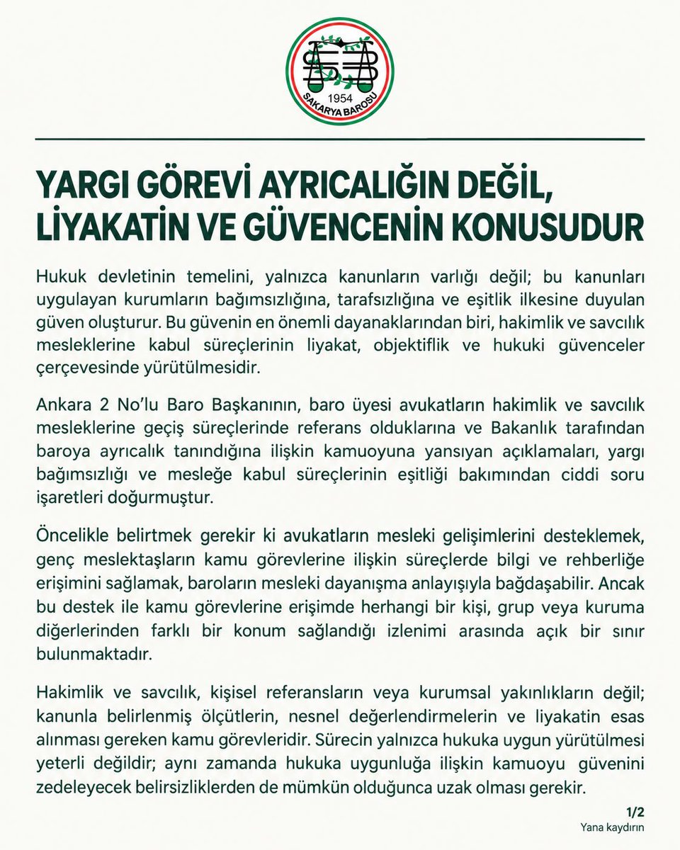 SakaryaBarosu's tweet photo. YARGI GÖREVİ AYRICALIĞIN DEĞİL, LİYAKATİN VE GÜVENCENİN KONUSUDUR https://t.co/paxHjvRdvt