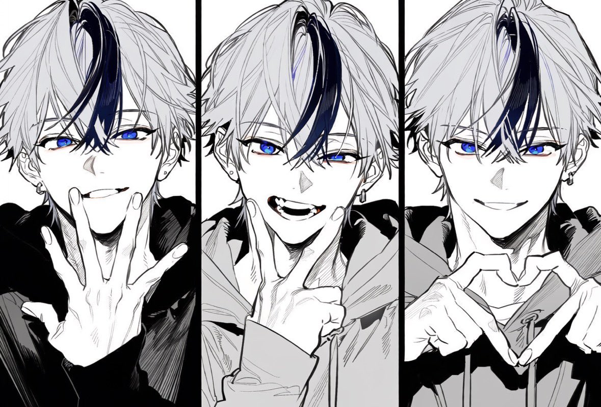 sy_A_0's tweet photo. ☒ 프롬 공유 
(Test v5 only)

520. 
사랑해라는 뜻이래.

➜ Anime style character portrait triptych, three panels side by side of the same character,

[캐릭터 외형]

Left panel: slightly looking to the side with a soft seductive expression, one hand raised near the face with palm facing viewer and all five fingers completely spread open and clearly visible
Middle panel: facing forward with mouth slightly open showing teeth, playful expression, one hand raised making a V-sign/peace gesture
Right panel: gentle smile, both hands forming a heart shape in front of the chest

Clean white background, high detail, soft lighting, anime illustration style, vibrant colors, detailed hair strands, elegant fingers,

의상 없습니다. 지정하지 않을 시 랜덤으로 나옵니다.
@_ribbie_  김리비 520.