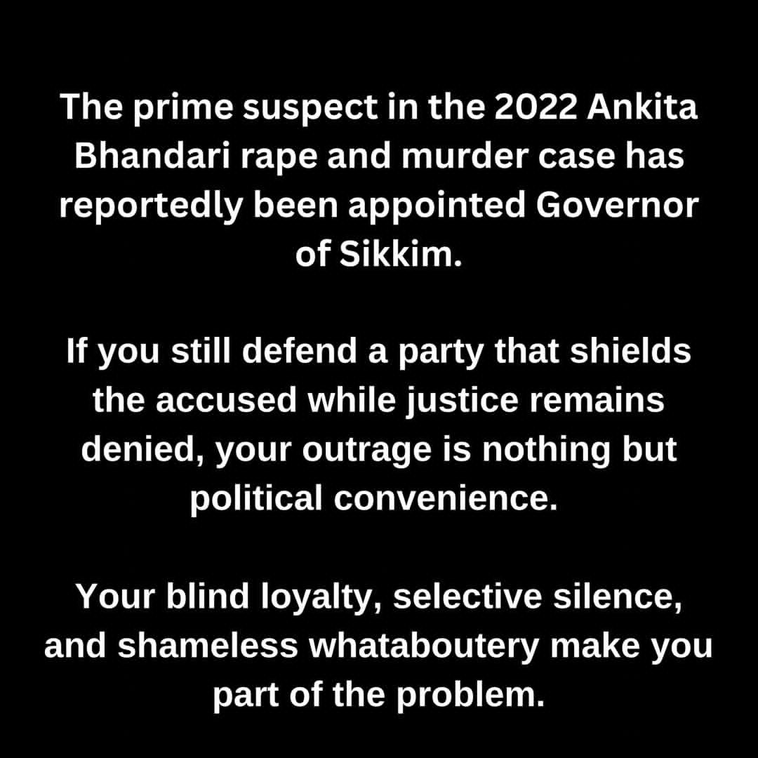 iLunaticLad's tweet photo. the Ankita Bhandari case deserves answers, not excuses or blind party loyalty. Justice must never be sacrificed at the altar of politics. https://t.co/GtQG1h5DG6