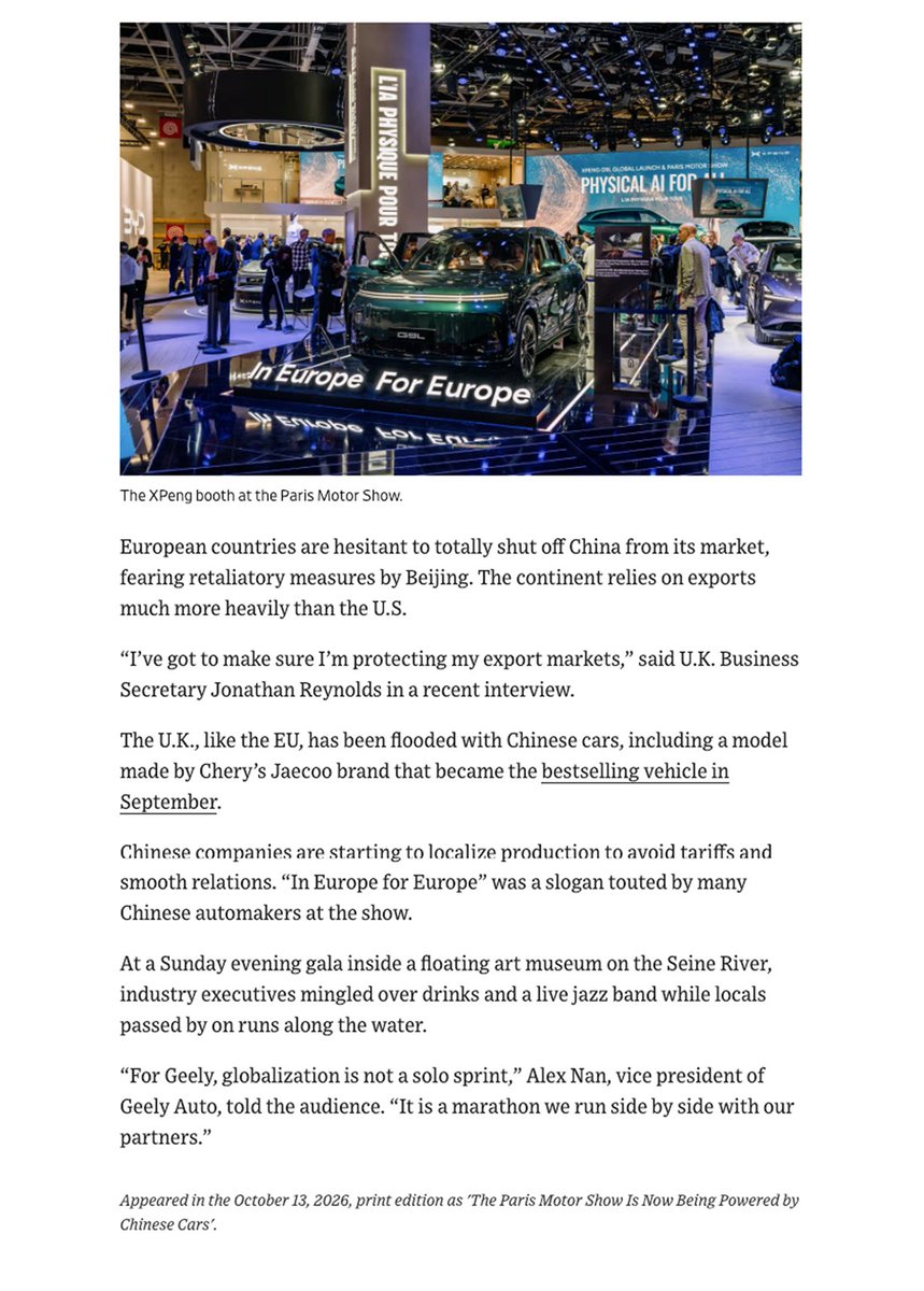 CliffordKang1's tweet photo. It was a pleasure to speak with The Wall Street Journal. As I mentioned in the interview, 
given Europe's strict luxury car standards,convincing local customers that Chinese brands can also do luxury will take time. But we will get there.
See you in Europe in 2027! https://t.co/8hDTSxyYN3