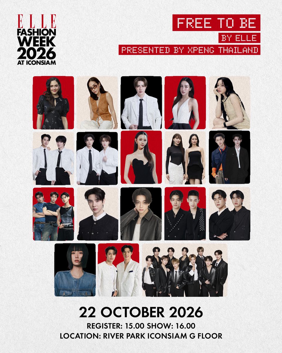 iconsiam's tweet photo. SEE YOU AT THE TENT! 
เปิดลิสต์ส่วนหนึ่งของเหล่าเซเลบริตี้ที่จะมาร่วมสร้างสีสันบนรันเวย์และฟรอนต์โรวของโชว์สุดพิเศษ FREE TO BE BY ELLE PRESENTED BY XPENG THAILAND เปิดประเดิมงาน ELLE Fashion Week 2026 at ICONSIAM ในวันที่ 22 ตุลาคมนี้ เวลา 16.00 น. เป็นต้นไป ณ ริเวอร์พาร์ค ไอคอนสยาม 

สามารถติดตามทุกอัพเดตข่าวสารของงาน ELLE Fashion Week 2026 At ICONSIAM ได้ทุกช่องทางโซเชียลของ ELLE Thailand 

#ELLEFashionWeek2026
#EFW26ATICONSIAM
#SeeYouAtTheTent
#ICONSIAM
#XPENGTHAILAND