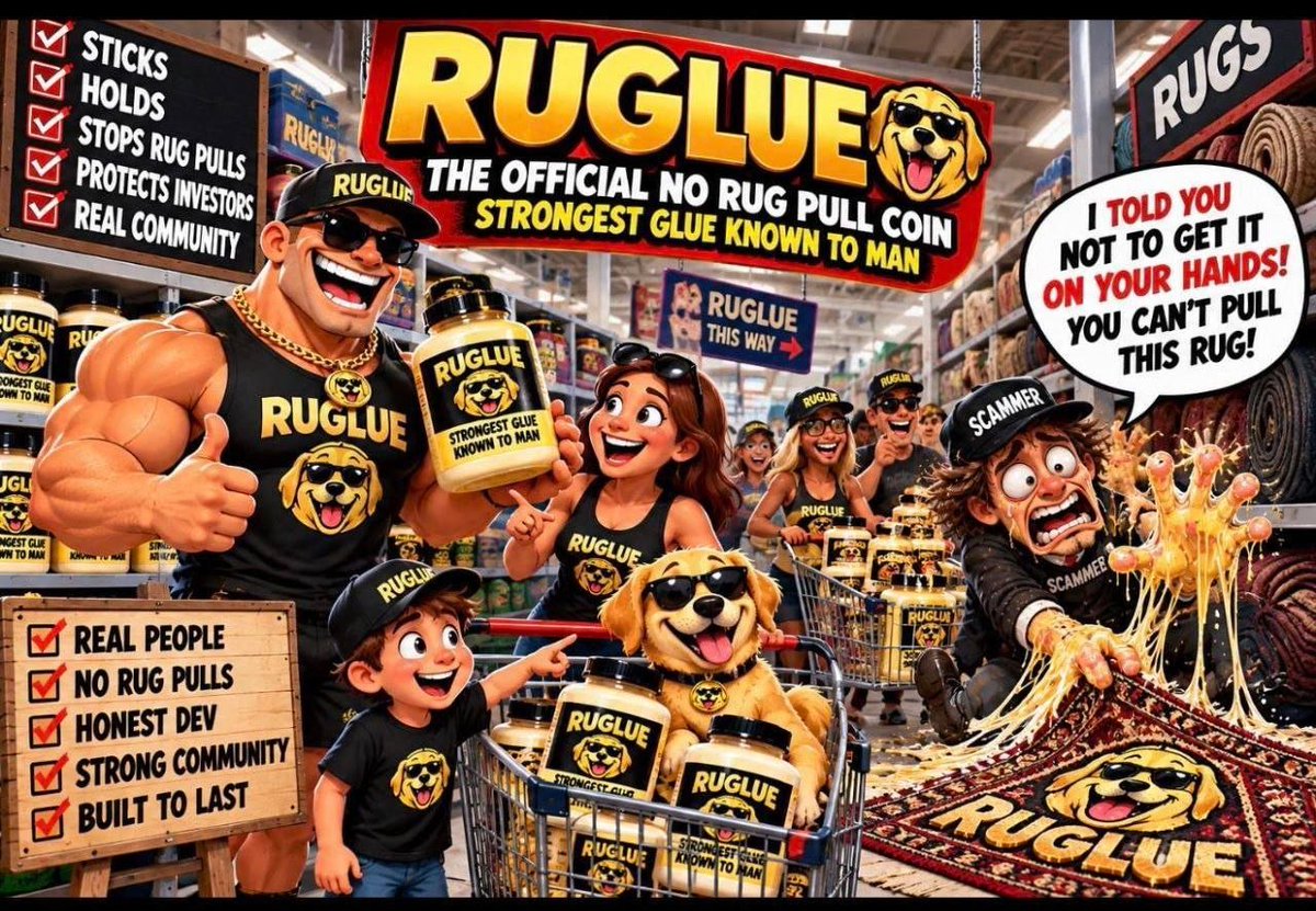 Rugluememe's tweet photo. Crypto has given people some of their biggest wins.
And some of their most painful Ls.

Some lost their savings, others lost their conviction.
While some watched a project they believed in disappear overnight.

$RUGLUE is built around a simple idea.

They pulled the rug… We brought the glue.

Stay positioned on what’s coming.

#solana #memecoin $RUGLUE
