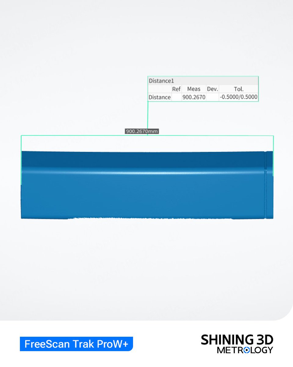 Shining3D's tweet photo. Copper mold tube, just under a meter long.
Scanned wirelessly, no markers — one tracker station followed the scanner along its full length.

Measured in SHINING3D Inspect: 900.2670 mm.

Scan data in comments.

#FreeScanTrakProWPlus #Metrology #SHINING3D https://t.co/uRVUNFcX58