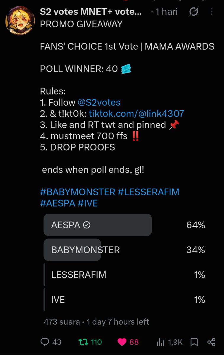 kmjwin01's tweet photo. @S2votes for #aespa https://t.co/LyA2K1WZq9