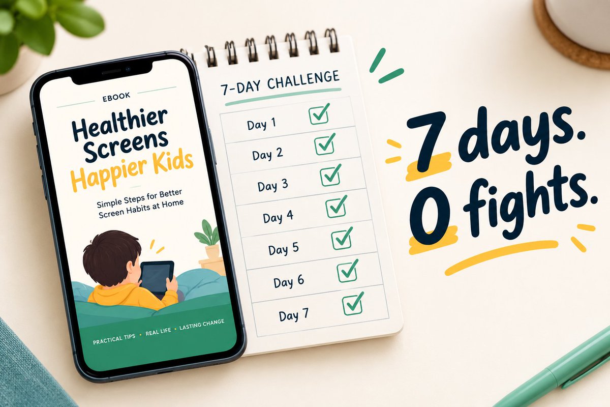 RyanWest22's tweet photo. 1. My 11-year-old went from 5 hours of screens to 2 in 7 days. Zero yelling. Here's the plan.
2. 7 days. 0 fights. 3 hours of screen time gone. Here's the exact plan.
3. Teens average 8h39m on screens. Parents who cut it by 3 hours all did these 7 things.

(If you don't have a real case like the first one, use option 2 or 3. Don't invent a story.)

The 7-day plan:

1. Day 1: Track real screen time (no judging)
2. Day 2: Talk, don't lecture
3. Day 3: Set 3 simple rules together
4. Day 4: Replace 1 hour with a fun activity
5. Day 5: Adjust what's not working
6. Day 6: Celebrate the wins
7. Day 7: Lock in the new routine

No bribes. No shouting. Just small steps.

Want the free 15-step guide to cut screen time with zero fights? Reply "GUIDE" and I'll send it. The full plan is in my ebook, "7 Days to Reduce Screen Time" (link in the first reply 👇)

#ScreenTime #Parenting #ParentingTips