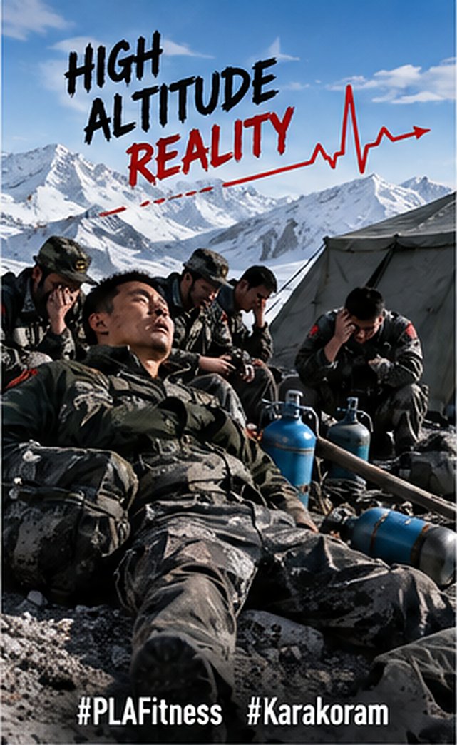 quansiwu's tweet photo. High-altitude warfare requires more than sophisticated equipment. Chinese military researchers acknowledge that oxygen deprivation affects soldiers' performance. How effectively can PLA formations maintain operational tempo in the Himalayas? #PLAFitness #Karakoram https://t.co/eihVNyC7Tq