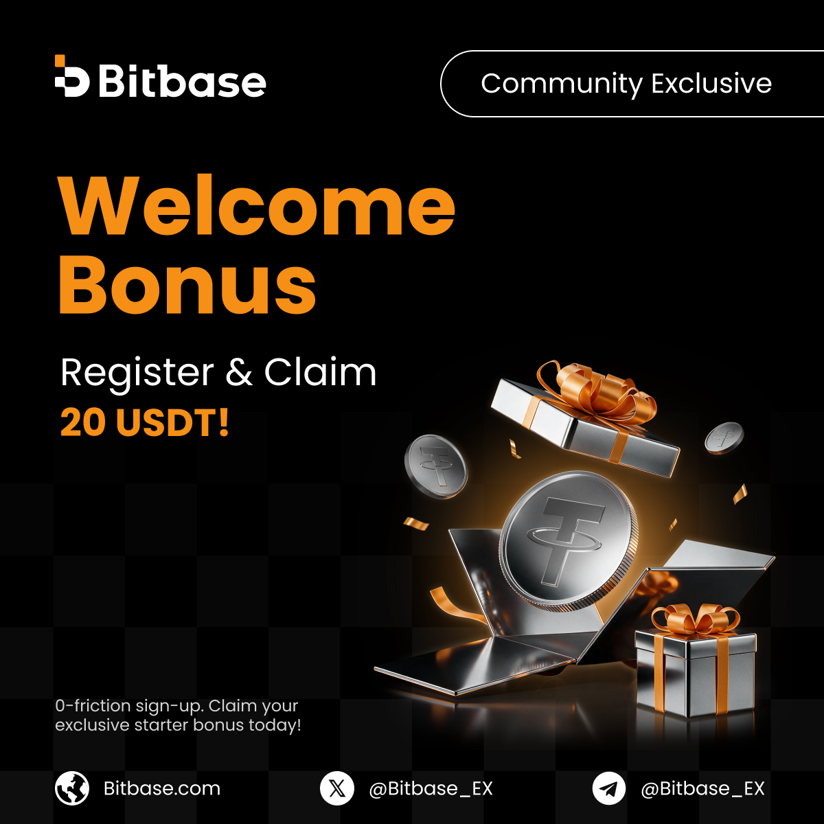 Bitbase_Ex's tweet photo. 🎁 Bitbase Welcome Bonus | Register & Claim 20 USDT!

Skip the friction, jump straight in. Exclusive community starter bonuses on a first-come, first-served basis!

How to Enter:
1. Follow @Bitbase_EX + Like & RT
2. Sign up on Bitbase: https://t.co/EmPrq6glO1
3. Join our Telegram Group to claim your perk👇

💰 First 50 registered users get a 20 USDT Bonus each!
📅 Period: Oct 15 – Oct 22, 10:00 (UTC)
