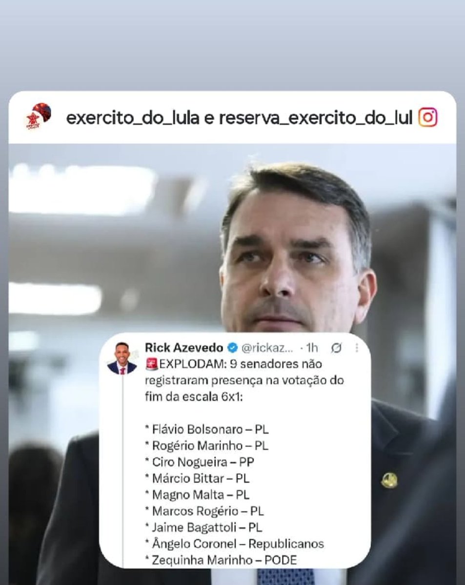 Mauricio_fideli's tweet photo. O senador Flávio em entrevista disse que iria votar pelo fim da escala 6x1, e o que o cara faz? Falta para ficar dançando. Já sabemos que não tem e nem terá compromisso com os trabalhadores se eleito for. https://t.co/Q50myFnDwV