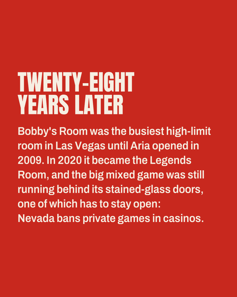 paapptweet's tweet photo. The room was named for Bobby Baldwin, the 1978 Main Event champion, who ran the Bellagio and brought the biggest game in town over from the Mirage.

Poker Hall of Famer Jack McClelland ran the poker room from 2002 to 2013.

#bellagio #bobbysroom https://t.co/WzbekWy9H5