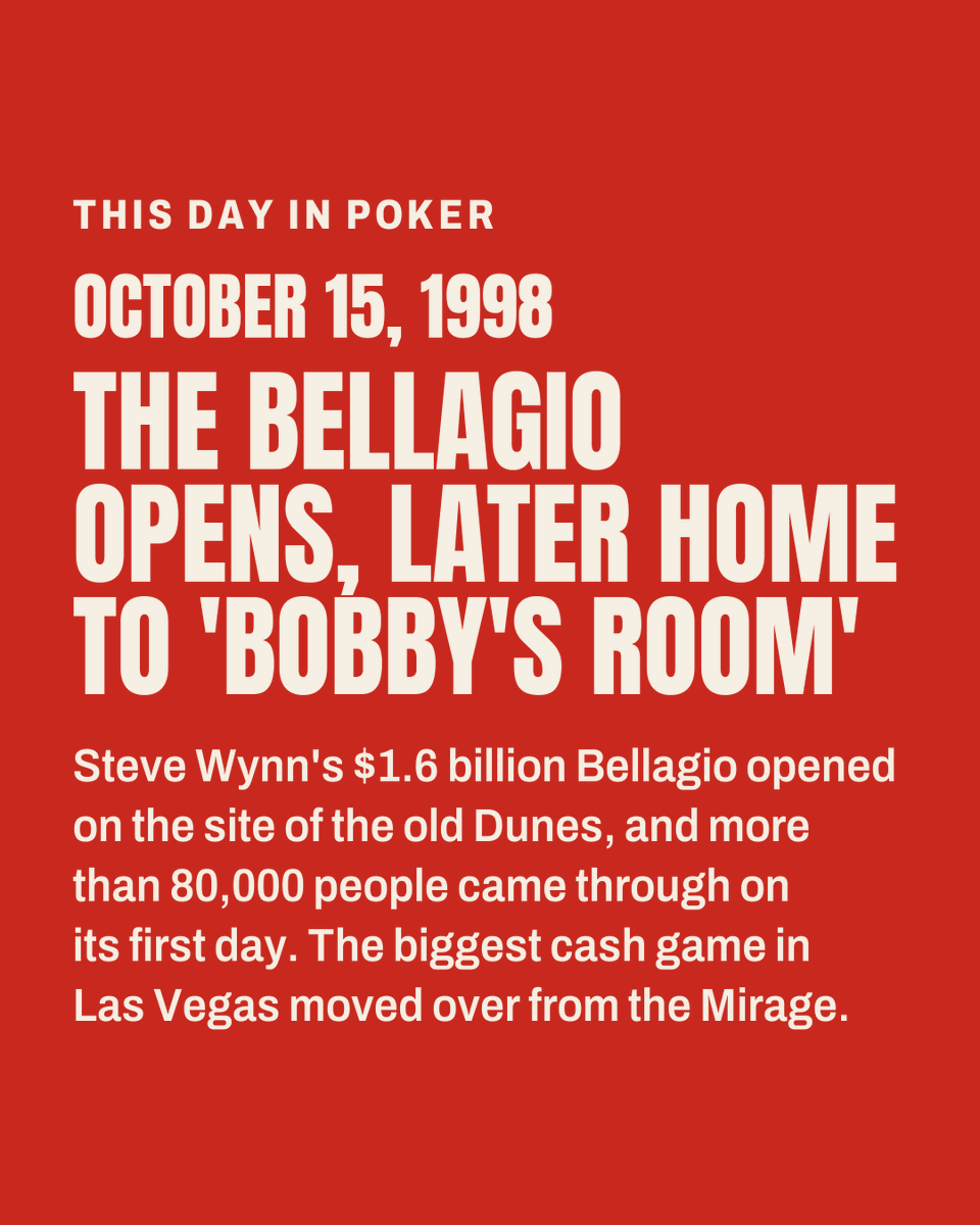 paapptweet's tweet photo. The room was named for Bobby Baldwin, the 1978 Main Event champion, who ran the Bellagio and brought the biggest game in town over from the Mirage.

Poker Hall of Famer Jack McClelland ran the poker room from 2002 to 2013.

#bellagio #bobbysroom https://t.co/WzbekWy9H5