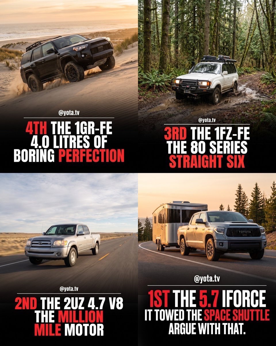 GRJ79K's tweet photo. > EVERY TOYOTA 4X4 ENGINE RANKED, WORST TO BEST
That’s right. An American made this ranking. That’s why they’re not familiar with the 1VD-FTV — and why it didn’t take the top spot.
To be honest… I don’t know much about it either. 😁
#Toyota #LandCruiser79 #1VDFTV #V8 https://t.co/YhqlLUeLAW