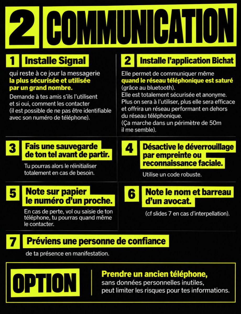 CerveauxNon's tweet photo. LE 17 OCTOBRE, BIEN SE PRÉPARER ! 
On a rassemblé des conseils pratiques, logistiques et juridiques pour se préparer, anticiper les imprévus et savoir comment réagir. 

Quoi mettre dans son sac ?
Comment communiquer si le réseau est saturé ?

#17Octobre #GiletsJaunes https://t.co/G1m0w6lun0